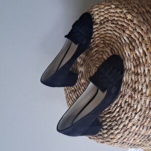 Cole Haan Womens Mable Grand OS Black Suede 2.25" Block Heel Fringe Pumps‎ S-7